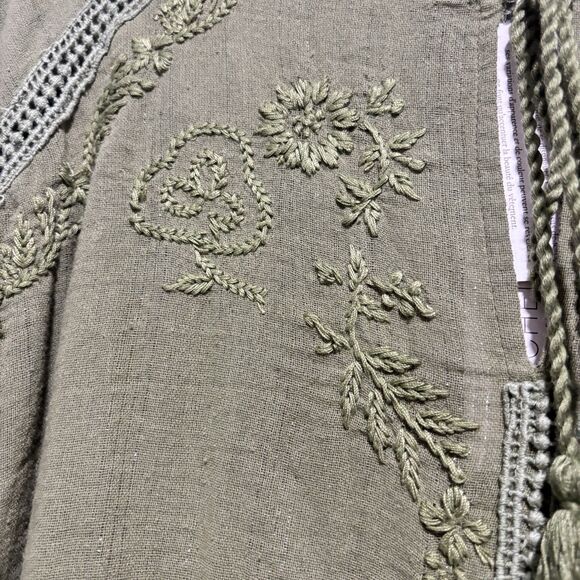 Rachel Zoe Peasant Top 2X Green Embroidered 3/4 Sleeve Boho Cottagecore NEW Line - Picture 5 of 11